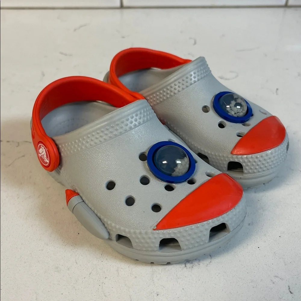 Crocs Classic Rocket Ship Clog  210359 - Toddler - Gray / Mirage Orange Size 7